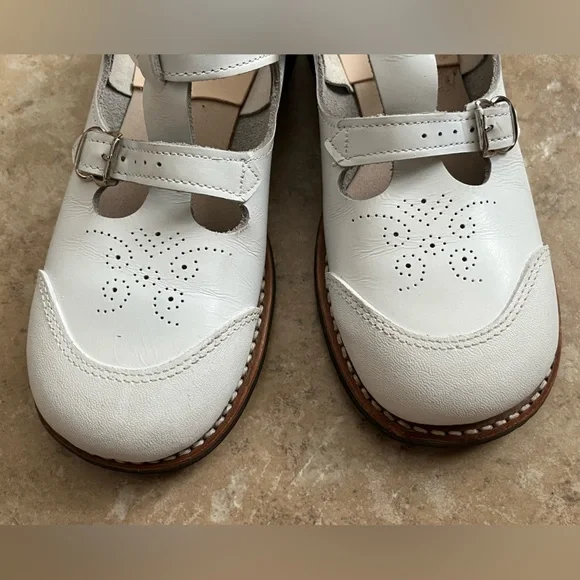 Vintage Shoes 1950'S Girls Classic Leather White Double Buckled Strap Mary Jane - Picture 7 of 11